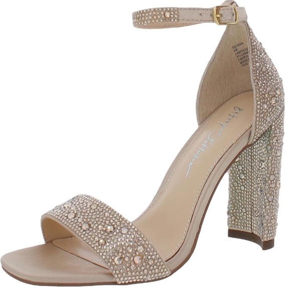 Betsey Johnson Shoes - Betsey Johnson Rina Rhinestone Mari Champagne Block Heel Sandals Women's Size 8M